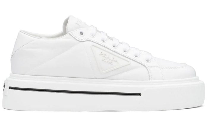 Prada White Leather and Nylon Lace Up Sneakers (Master Quality)